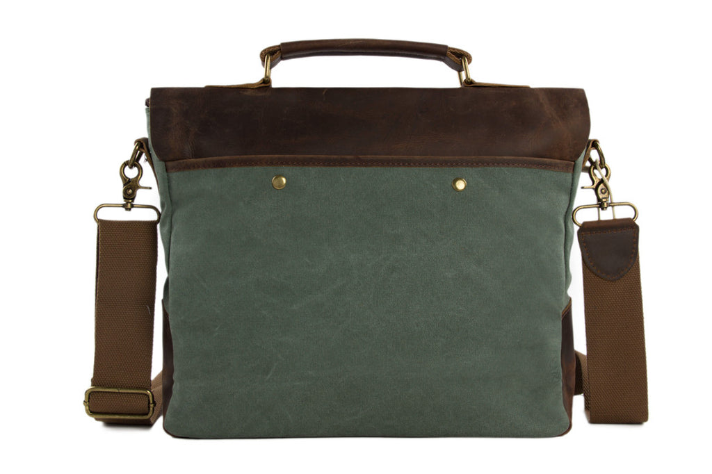 Canvas Leather Bag Briefcase Messenger Bag Shoulder Bag Laptop Bag 1807 - Unihandmade