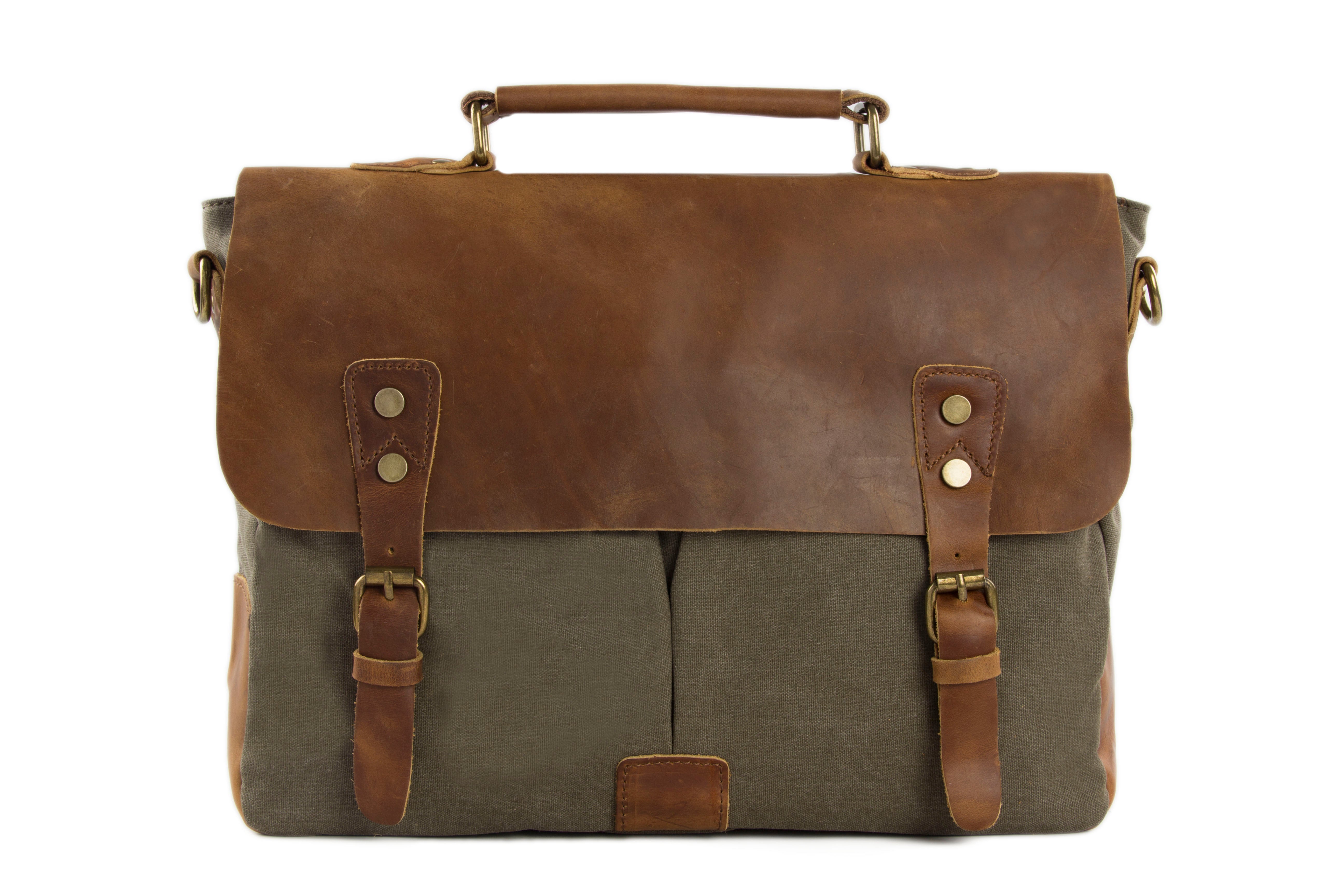 Canvas Leather Bag Briefcase Messenger Bag Shoulder Bag Laptop Bag ...