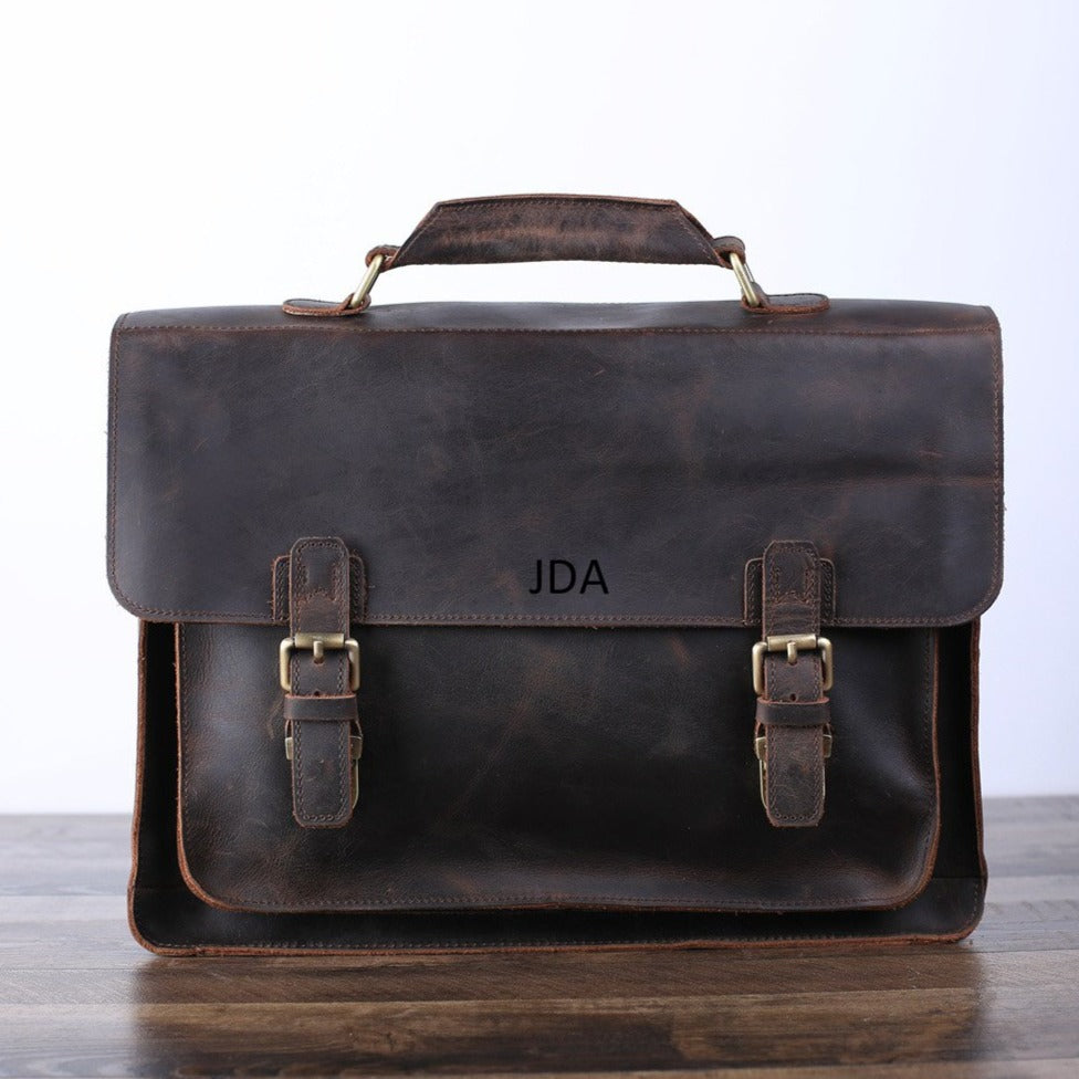 Handmade Vintage Men Leather Briefcase Messenger Bag Men Leather Shoulder Bag School Laptop Bag - Unihandmade