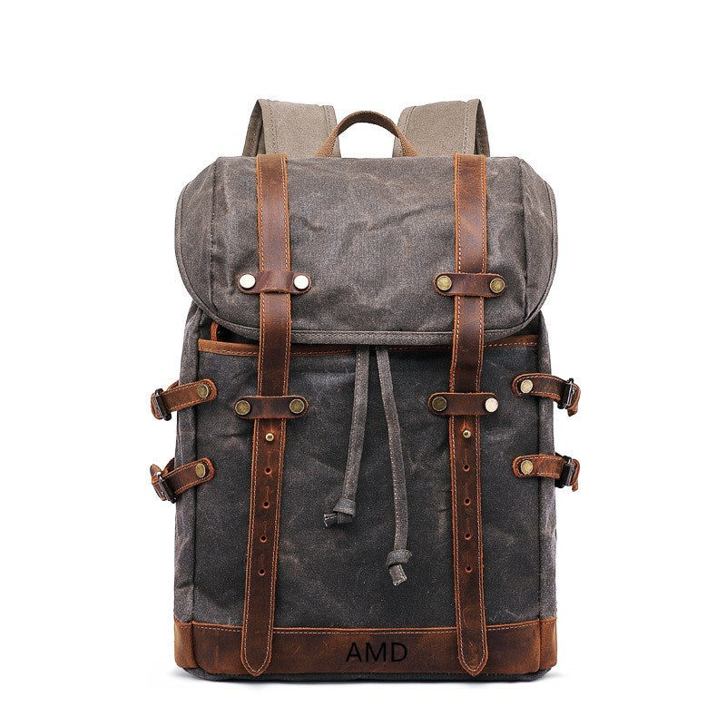 canvas backpacks with custom leather logo Personalized Waxed Canvas Backpack Travel Backpack Hiking Rucksack College Backpack Coffee / No