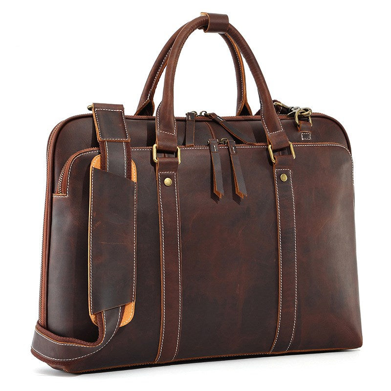 15.6'' Laptop Bag Vintage Genuine Leather Briefcase for Men Shoulder Bags