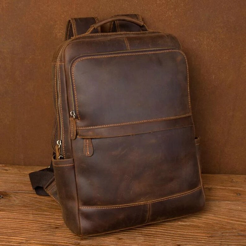 Handmade Crazy Horse Leather Backpack Laptop Backpack Travel Backpack