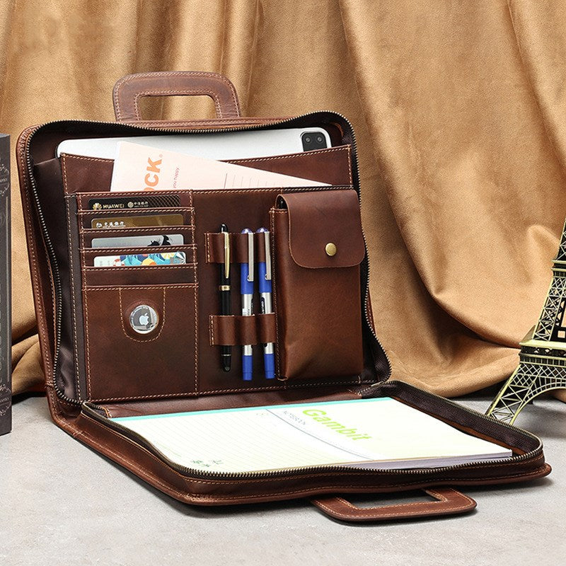 13.3"  Leather Laptop Bag, Leather Portfolio Binder for Men