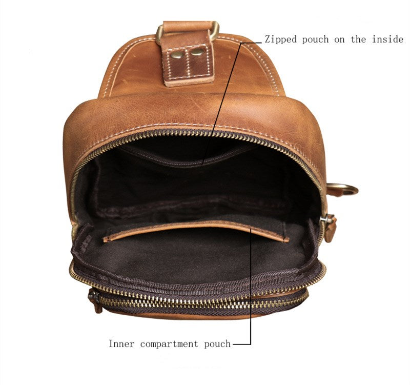 Crazy Horse Leather Sling Bag Retro Chest Bag Leisure Messenger Bag for Men