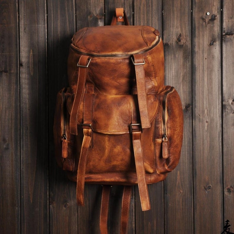 Handmade Full Grain Leather Backpack Travel Backpack Hiking Backpack