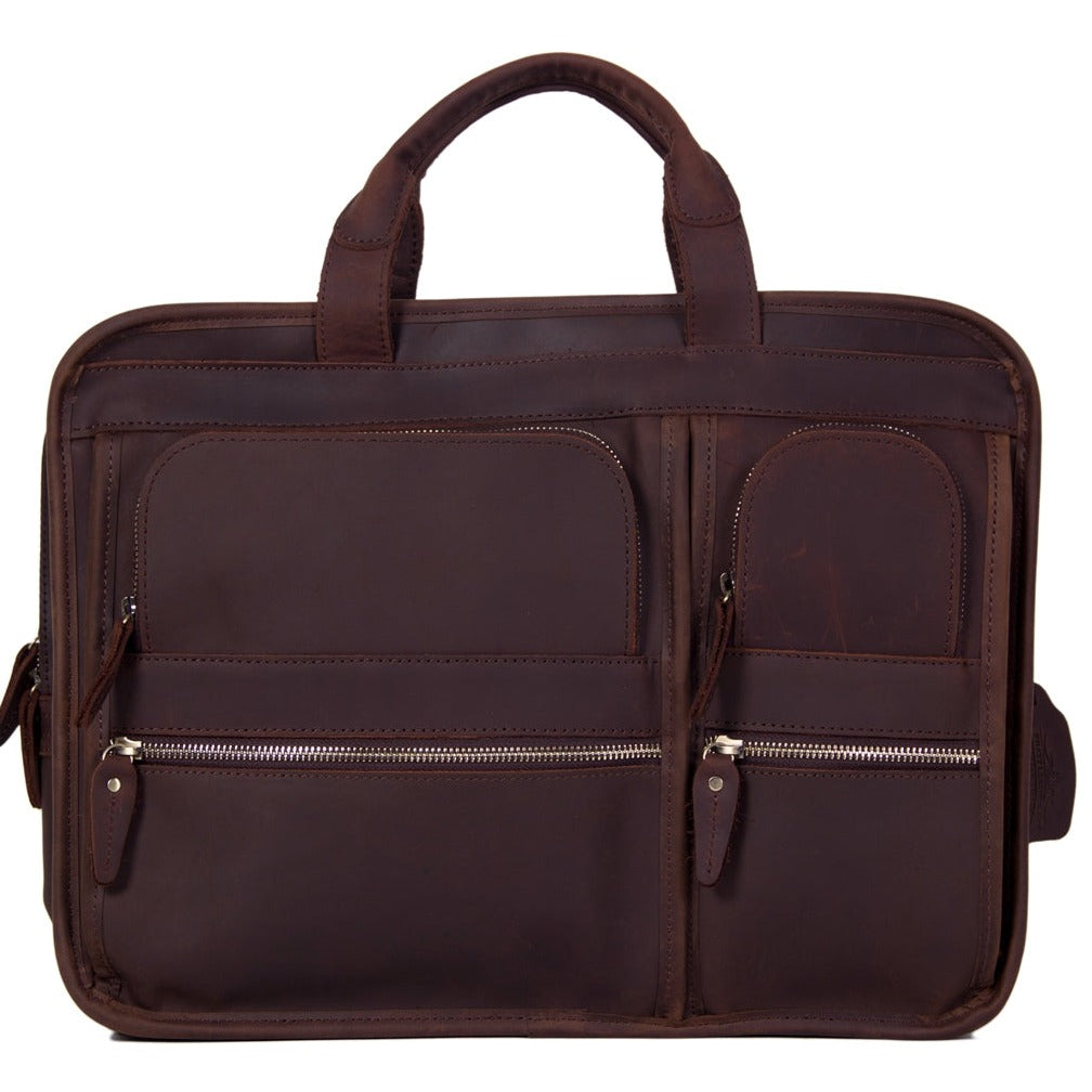 Men Briefcase Genuine Leather Laptop Briefcase Suitcase Attachment Bag