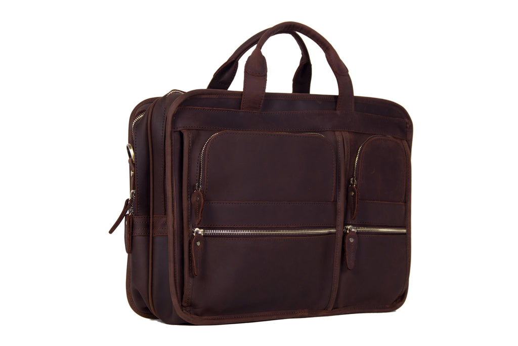 Men Briefcase Genuine Leather Laptop Briefcase Suitcase Attachment Bag