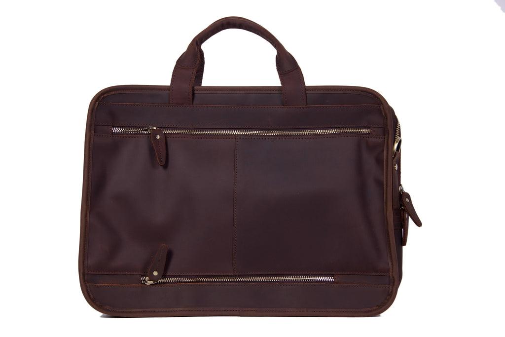 Men Briefcase Genuine Leather Laptop Briefcase Suitcase Attachment Bag