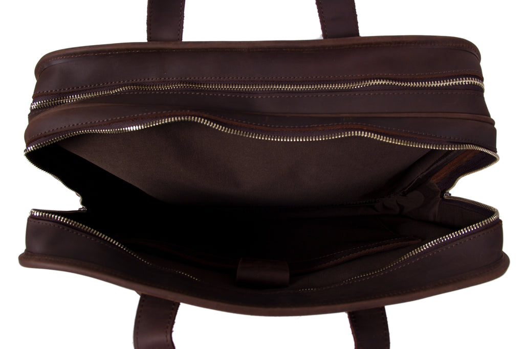 Men Briefcase Genuine Leather Laptop Briefcase Suitcase Attachment Bag