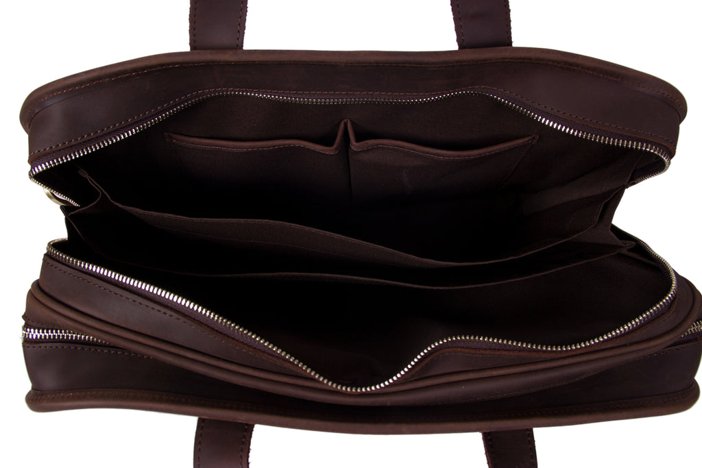 Men Briefcase Genuine Leather Laptop Briefcase Suitcase Attachment Bag