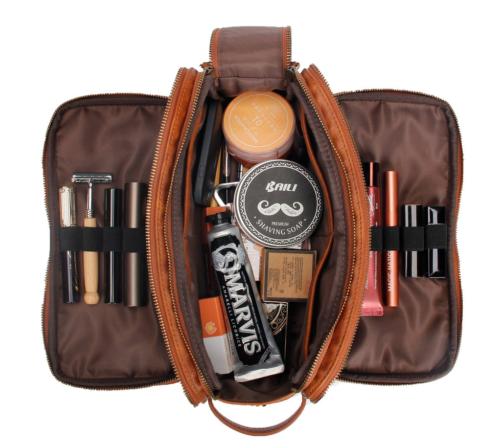 Vegan Leather Toiletry Bag for Men, Travel Shaving Dopp Kit Bag