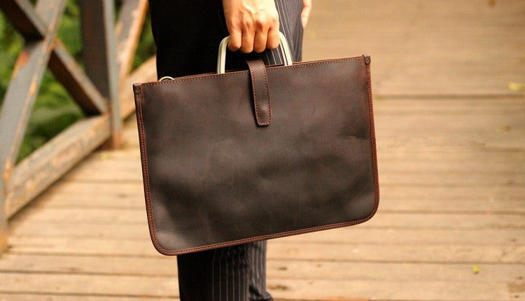 Handmade Crazy Horse Leather Laptop Bag Handbag Men Briefcase 0299 - Unihandmade