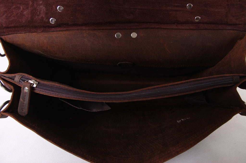 Handmade Rugged Leather Briefcase Satchel Messenger Laptop Bag Large 7161R - Unihandmade