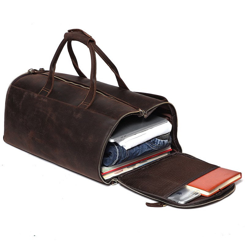 Personalized Full Grain Leather Travel Bag with shoe Pouch Weekend Bag –  Unihandmade