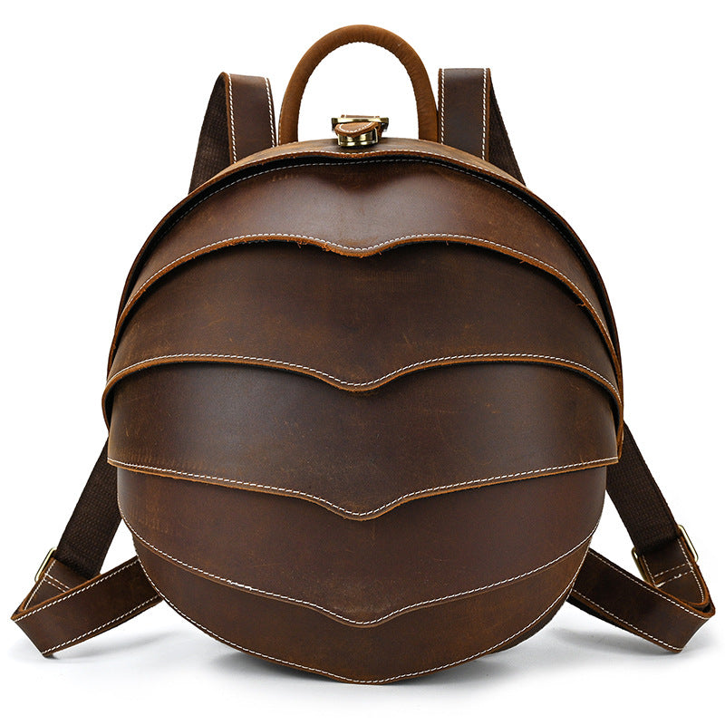Crazy Horse Leather Backpack Creative Fashion Beetle Backpack Stylish School Backpack