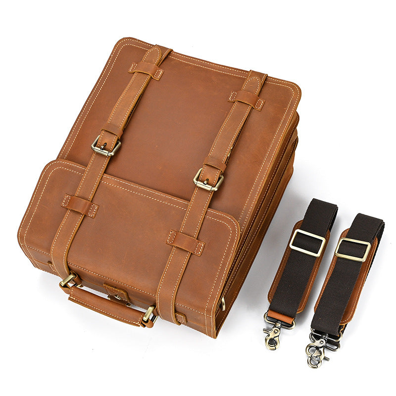 Crazy Horse Leather School Backpack Retro Style Travel Backpack Leather Laptop Backpack