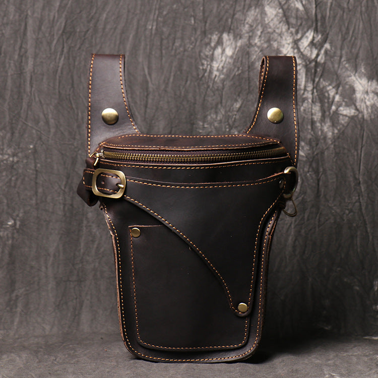Vintage Black Leather Mens Fanny Pack Hip Belt Bags Waist Bag Hip Bag