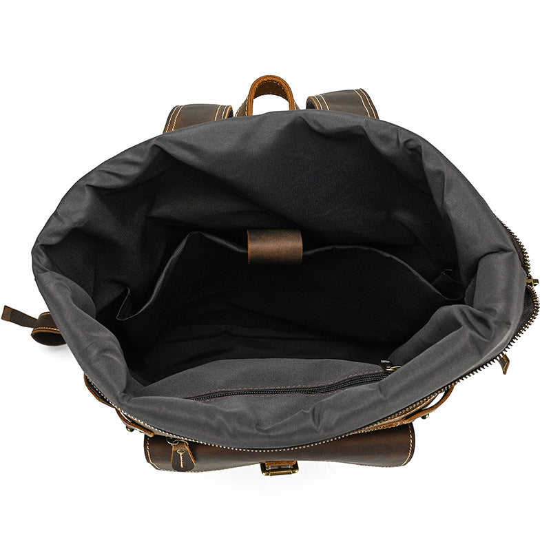 Full Grain Leather Backpack 15.6'' Laptop Backpack Retro School Backpack
