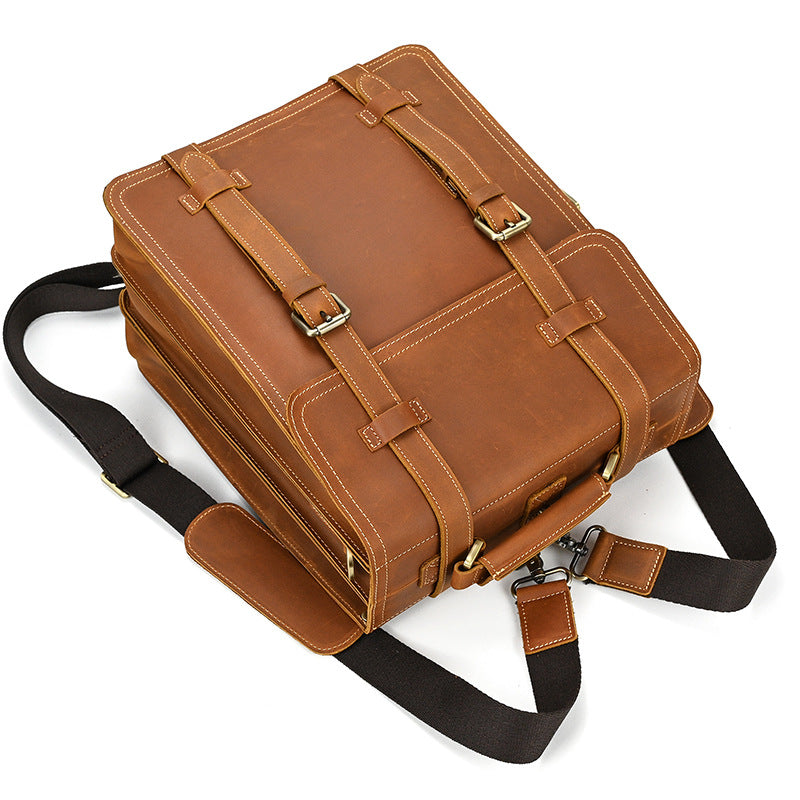 Crazy Horse Leather School Backpack Retro Style Travel Backpack Leather Laptop Backpack