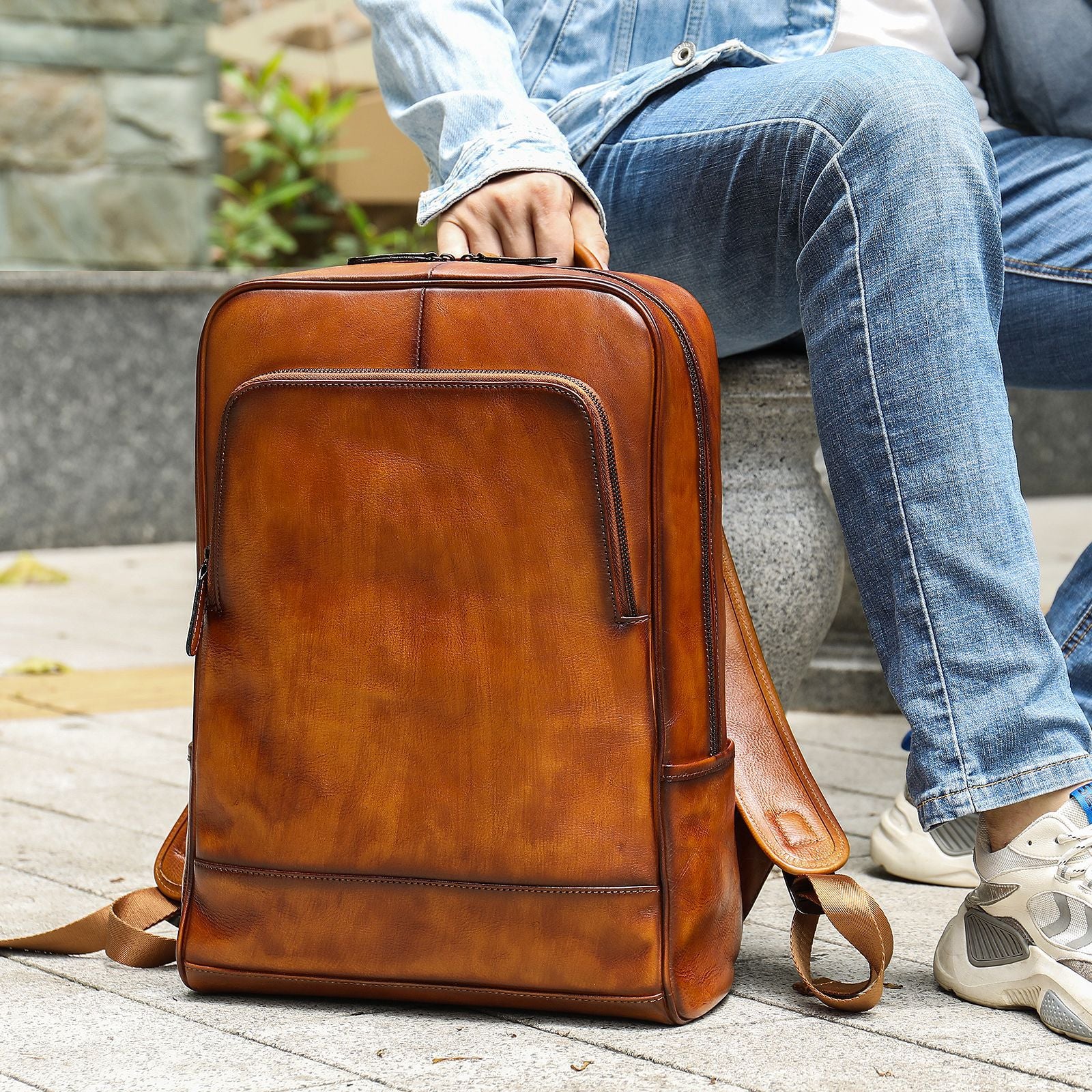 brown leather backpack for men Handmade Leather Backpack Men's Laptop Backpack Brown