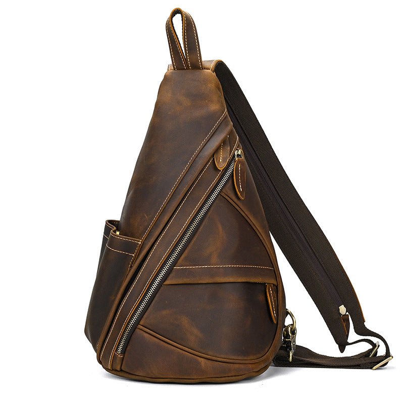 Crazy Horse Leather Sling Bag Retro Fanny Pack Mens Messenger Bag