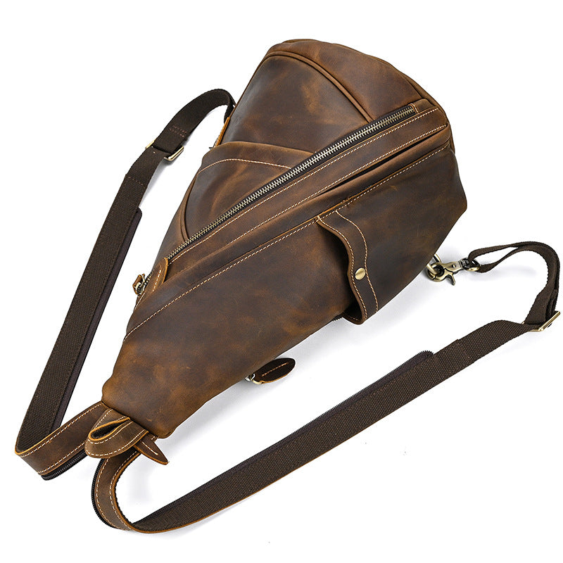 Crazy Horse Leather Sling Bag Retro Fanny Pack Mens Messenger Bag