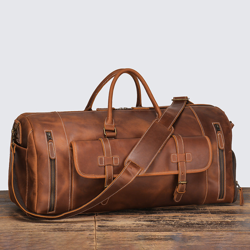 Leather Weekend Overnight Bag Leather Travel Bag with Shoes Compartment