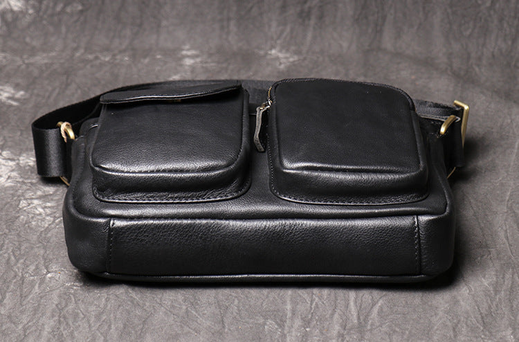 Crazy Horse Leather Messenger Bag Casual Shoulder Bag Black Leather Crossbody Bag
