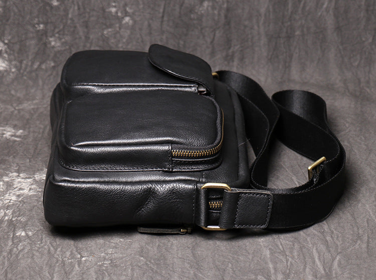 Crazy Horse Leather Messenger Bag Casual Shoulder Bag Black Leather Crossbody Bag