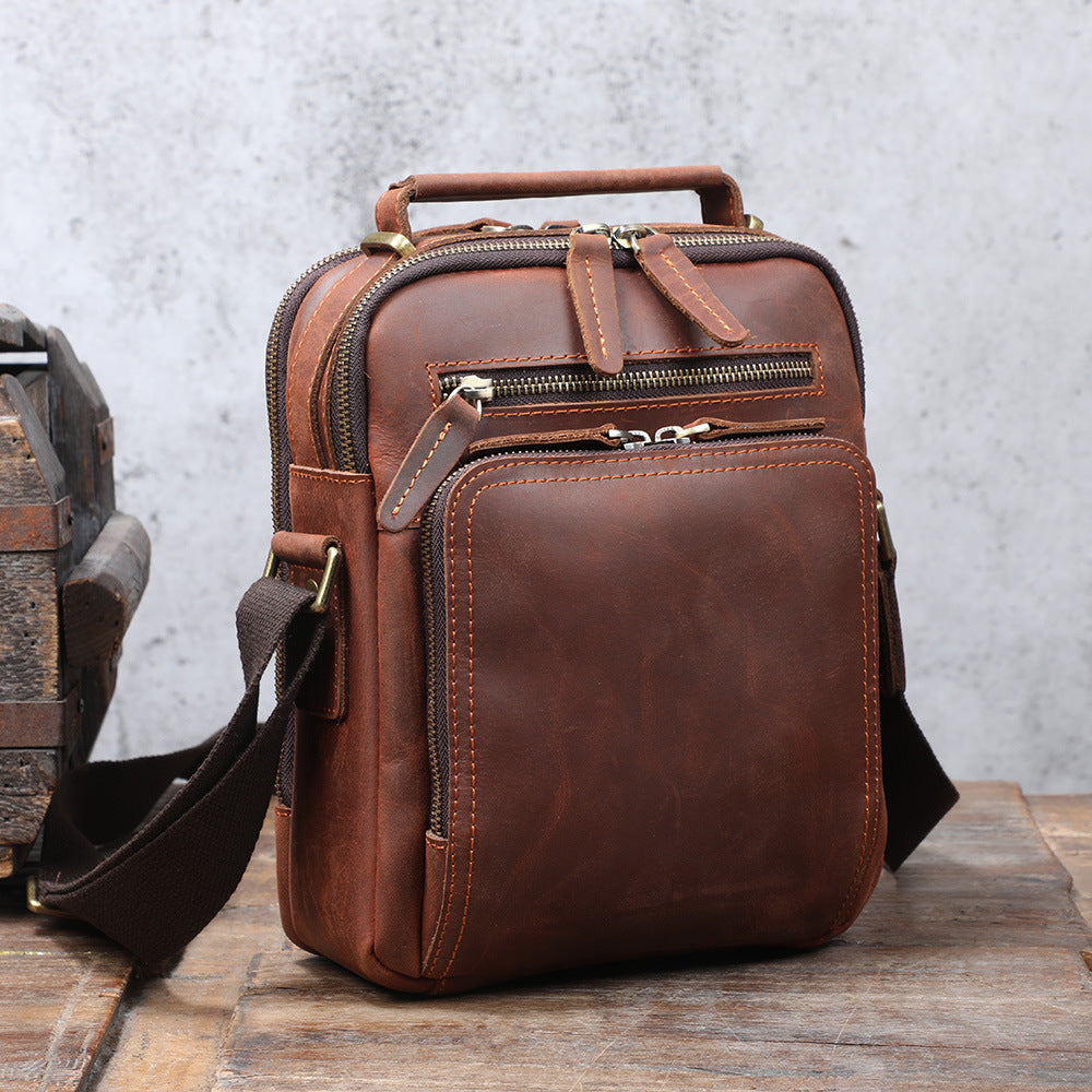 Full Grain Leather Messenger Bag Vintage Leather Shoulder Bag Retro Crossbody Bag