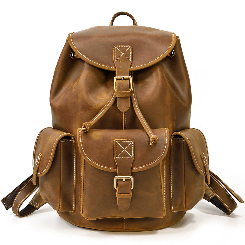 crazy horse mens leather backpack Crazy Horse Leather Backpack Stylish School Backpack Men Retro Travel Backpack Brown