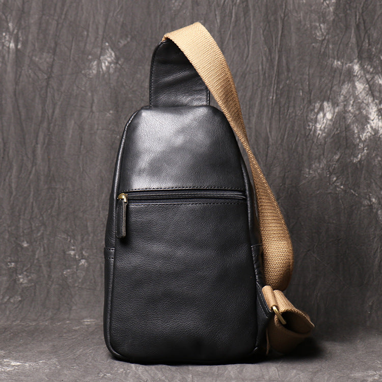 Men Original Crazy horse Leather Casual Fashion Crossbody Chest Sling Bag  Design Travel One Shoulder Bag D…