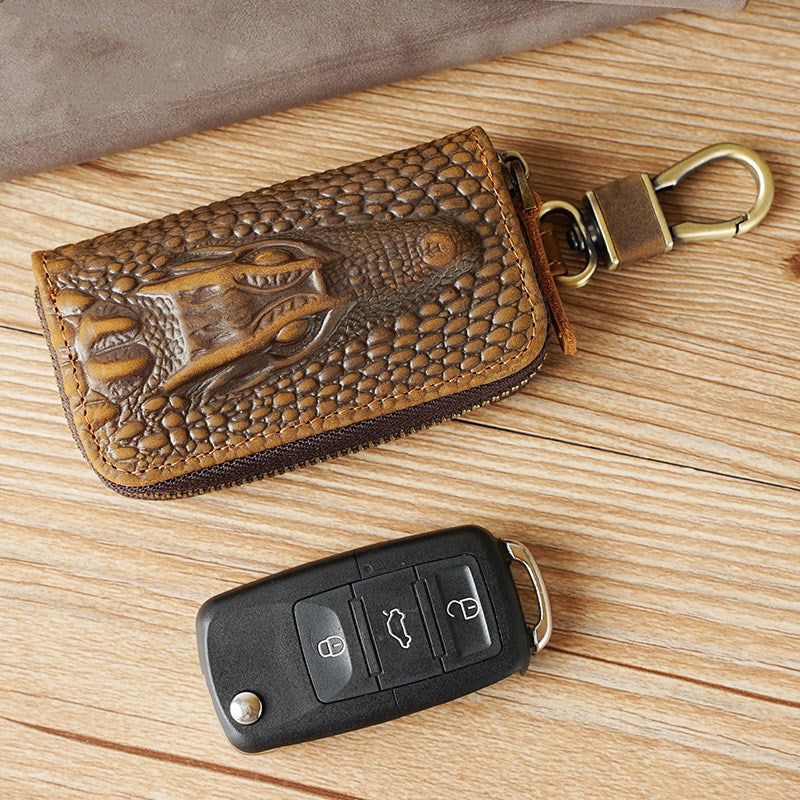 Handmade Leather Zipper Car Key Case,key Bag,leather Key Holder,leather Key  Pouch,key Organizer,leather Key Pocket,leather Car Keychain 