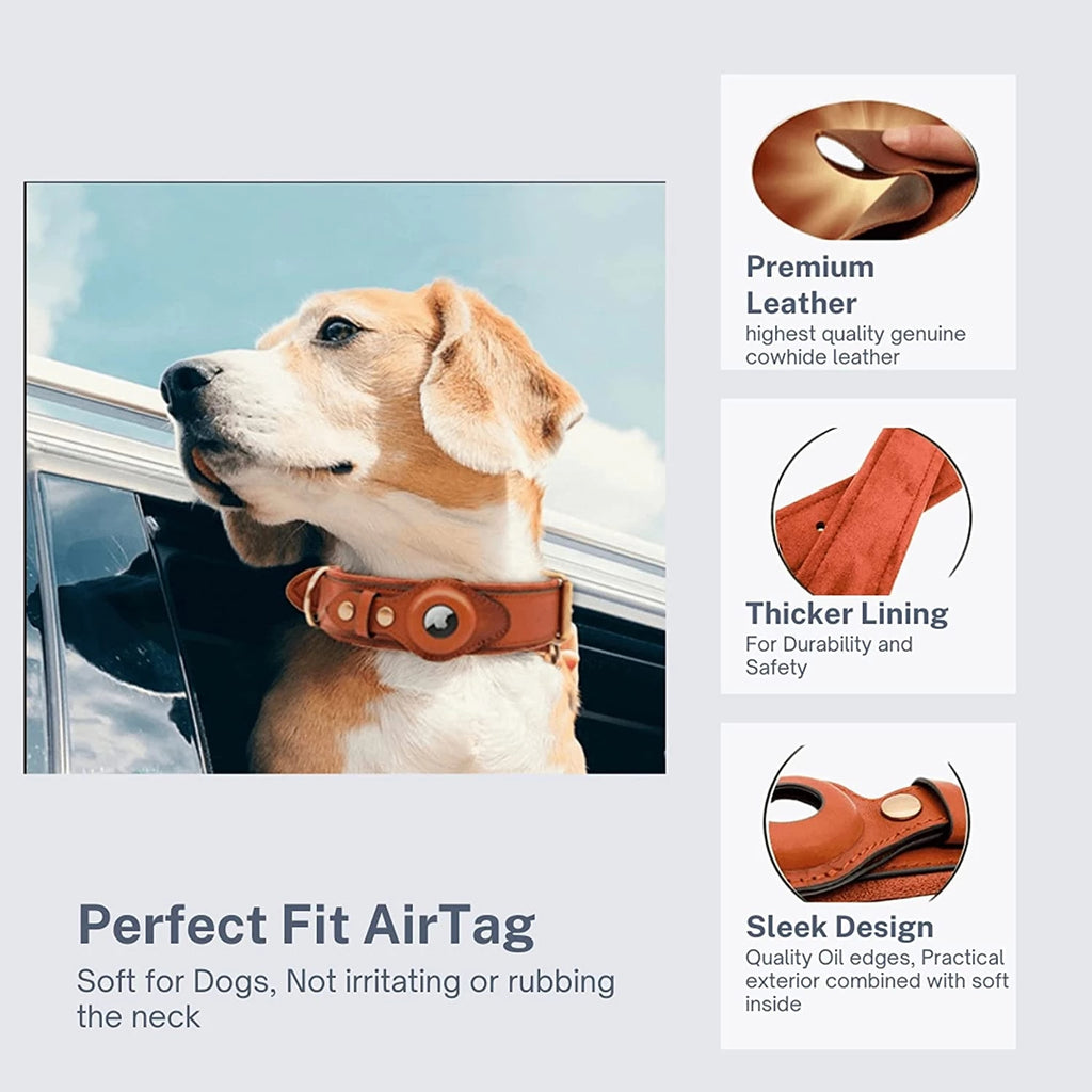 AirTag Leather Collar Dog Collars Pet Location Tracker AirTag Collar