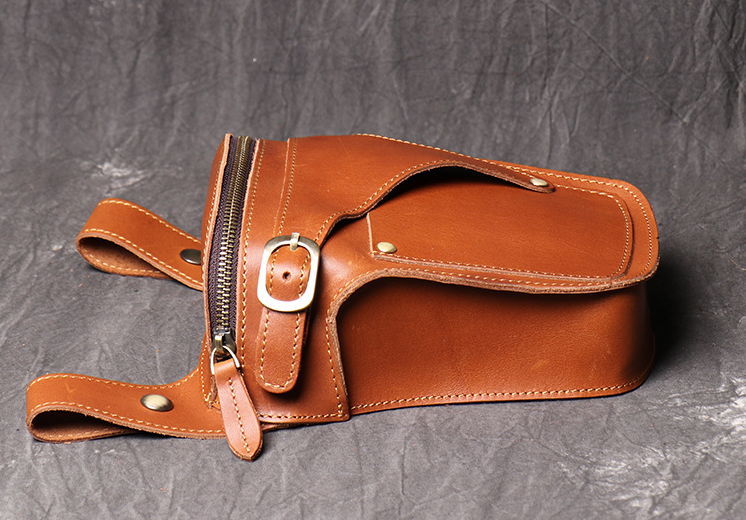 Full Grain Leather Waist Bag Casual Waist Pack Vintage Leather Fanny Pack