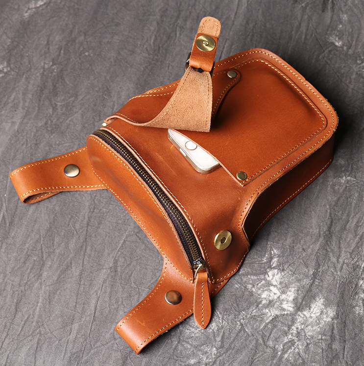 Full Grain Leather Waist Bag Casual Waist Pack Vintage Leather Fanny Pack