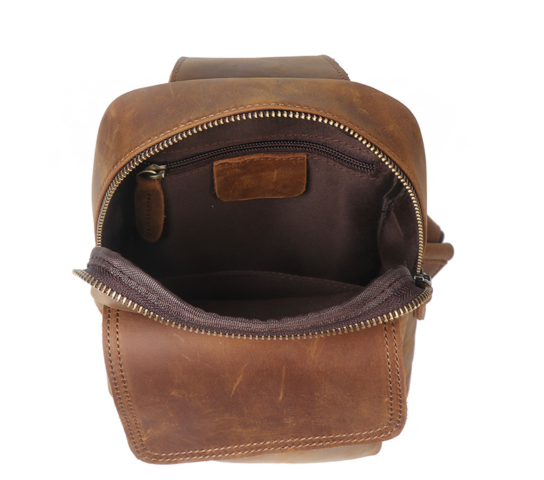 Full Grain Leather Sling Bag Vintage Leather Fanny Pack for Men Handmade Crossbody Bag