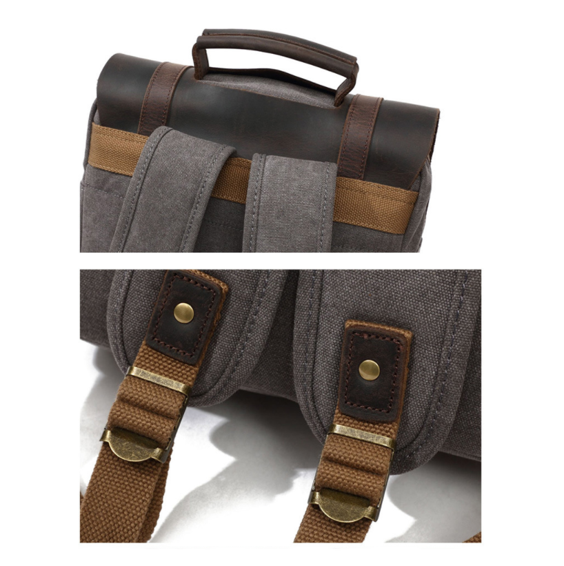 Full Grain Leather with Canvas Backpack Designer Backpacks Casual School Backpack