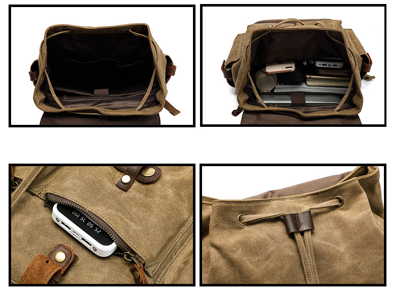 Waxed Canvas Hiking Backpack Waterproof Laptop Backpack School