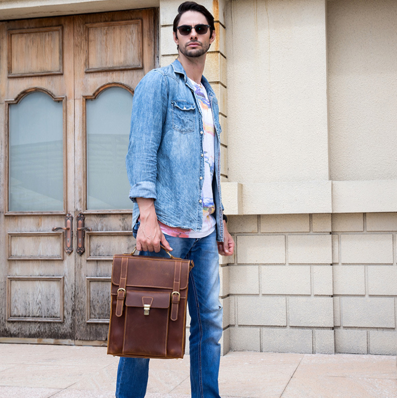 Top grain sales leather laptop bag