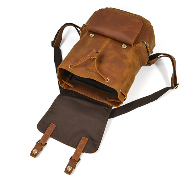 Crazy Horse Leather Backpack Men Retro School Backpack Laptop Backpack Travel Rucksack