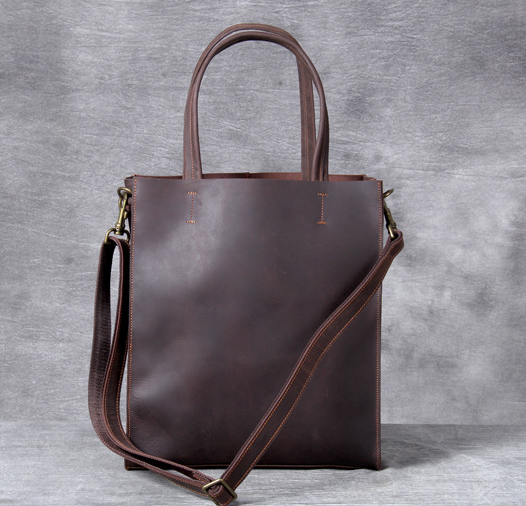 Crazy Horse Leather Messenger Bag Mens Vintage Leather Tote Bag 14'' Laptop Messenger Bag