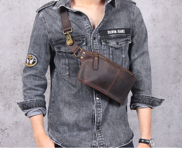 Men Chest Bag Leather Gxd Printed Waist Sling Crossbody Shoulder Purse