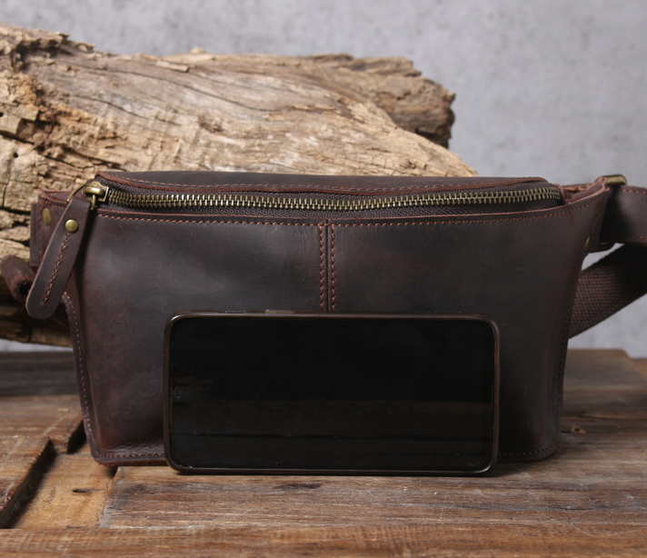 Full Grain Leather Waist Bag Retro Chest Pack Handamde Men
