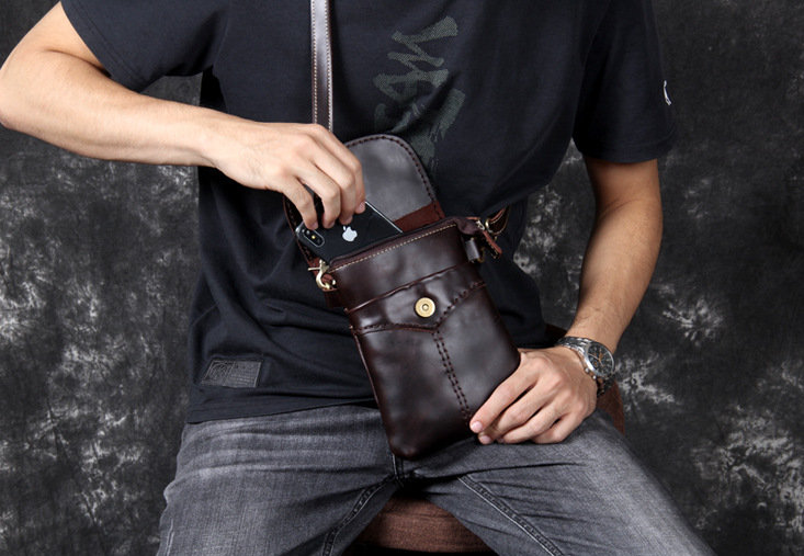 Crazy Horse Leather Messenger Bag Retro Shoulder Bag Mens Casual Crossbody Bag