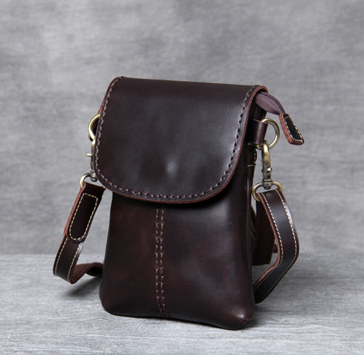 Crazy Horse Leather Messenger Bag Retro Shoulder Bag Mens Casual Crossbody Bag
