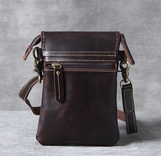 Crazy Horse Leather Messenger Bag Retro Shoulder Bag Mens Casual Crossbody Bag