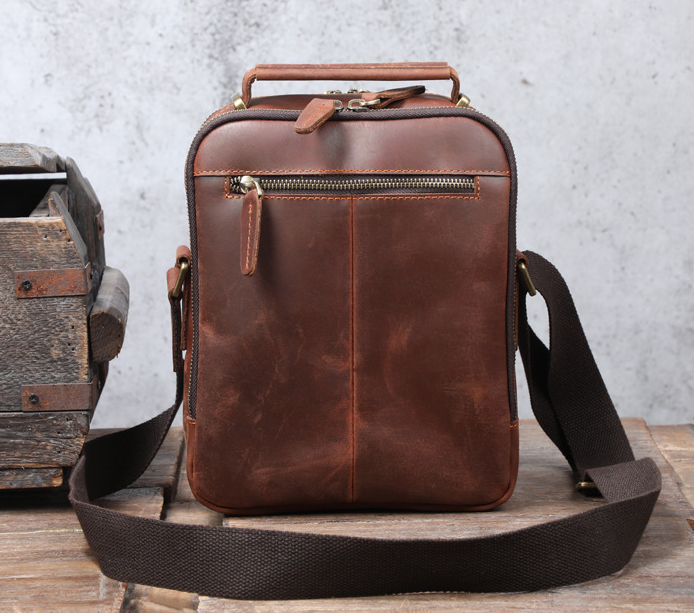 Full Grain Leather Messenger Bag Vintage Leather Shoulder Bag Retro Crossbody Bag