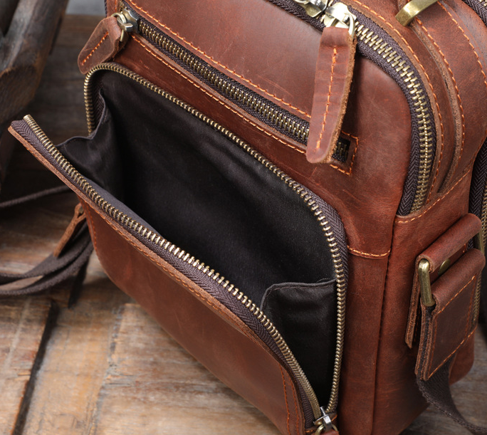 Full Grain Leather Sling Bag Vintage Leather Chest Bag Retro Messenger –  Unihandmade