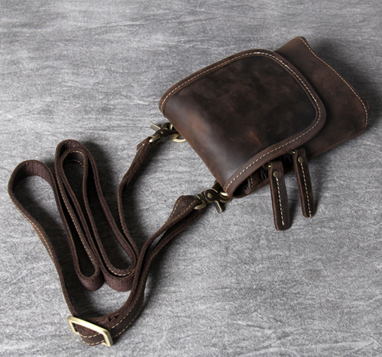 Crazy Horse Leather Messenger Bag Casual Small Chest Pack Retro Waist Bag